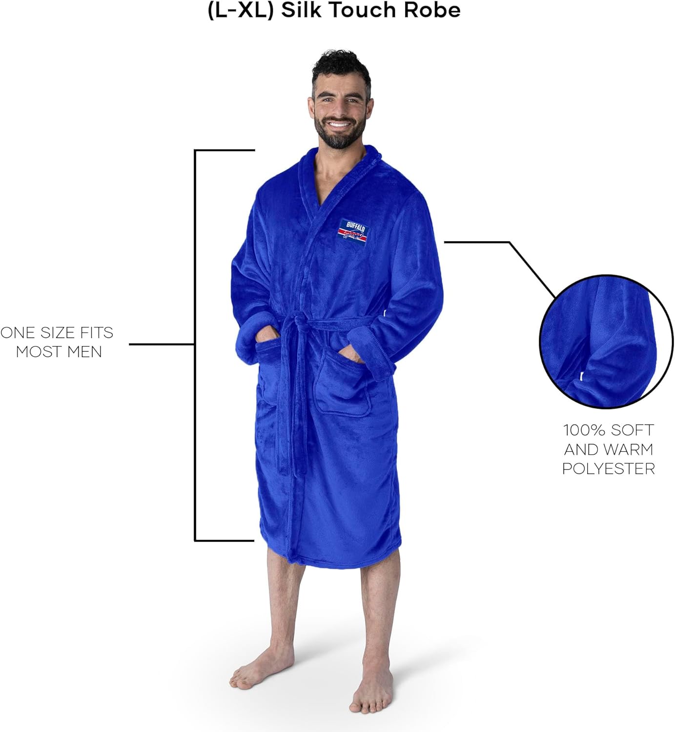 Northwest NFL Buffalo Bills Silk Touch Bath Robe, Large/X-Large, Rollout Royal Blue - Image 5
