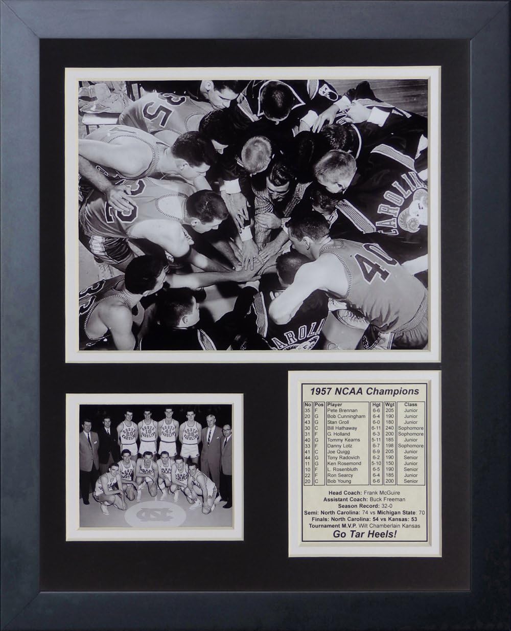 1957 North Carolina Tar Heels Champions 11" X 14" Framed Photo Collage By Legends Never Die, Inc.