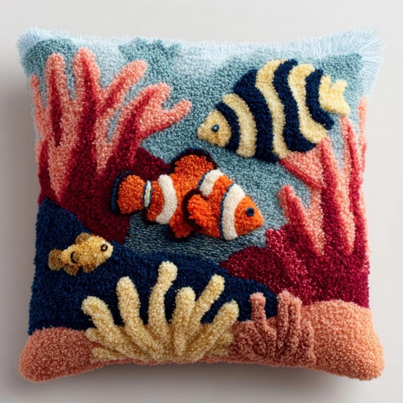 WallustrioaW Latch Hook Pillow Kit 43x43cm,Coral and Fish