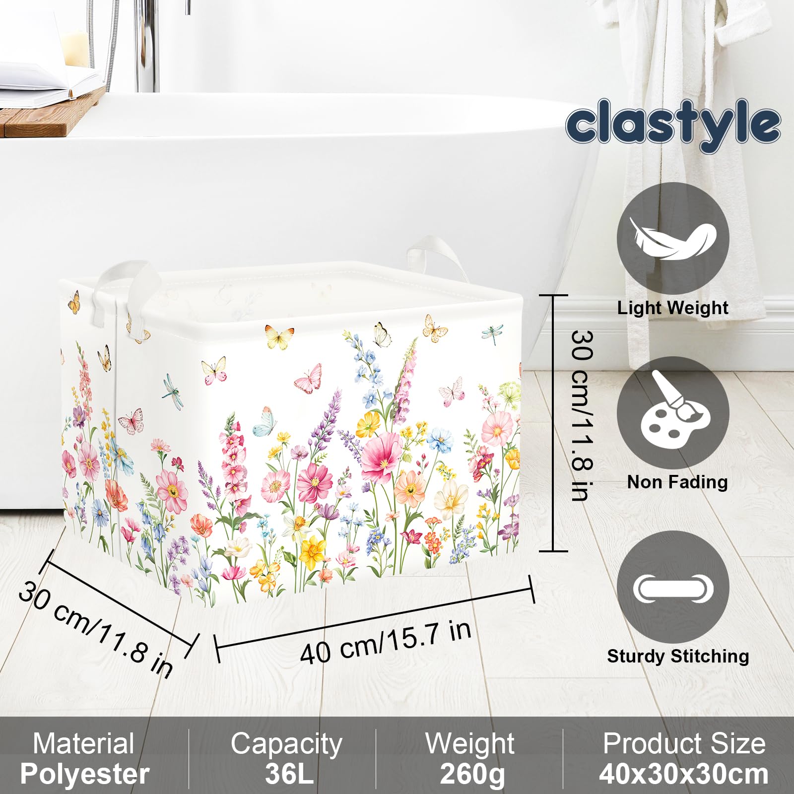 Clastyle Cestos Almacenaje Mujer Chica Flor Cesta Ropa Sucia Palmera para Habitación Infantil Dormitorio Cajas de Almacenaje Juguetes para Bebé, Mariposas, 40x30x30 cm
