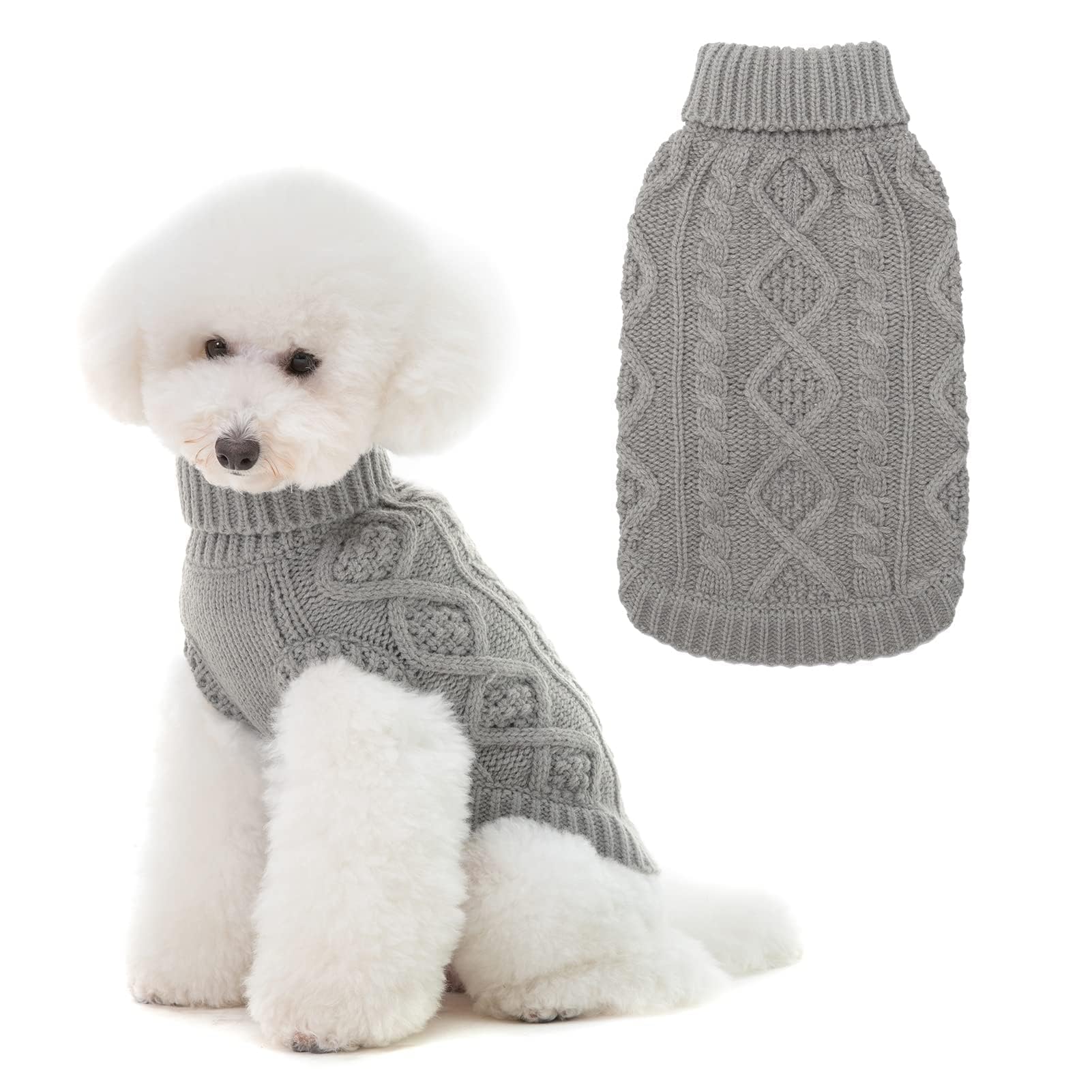 BINGPET Thermal Knitted Dog Sweater for Small Medium Large Dogs,Winter Dog Cat Coat Warm Sweartershirts Outfits,Classic Cable Knit Turtleneck Pullover Dog Jumper Coat Warm Sweartershirts