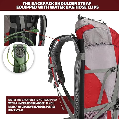Miniatura 3 de King'sGuard Mochila de senderismo 70L con cubierta de lluvia Mochila de viaje ligera Mochila de camping impermeable, Rojo -, Mochilas de viaje