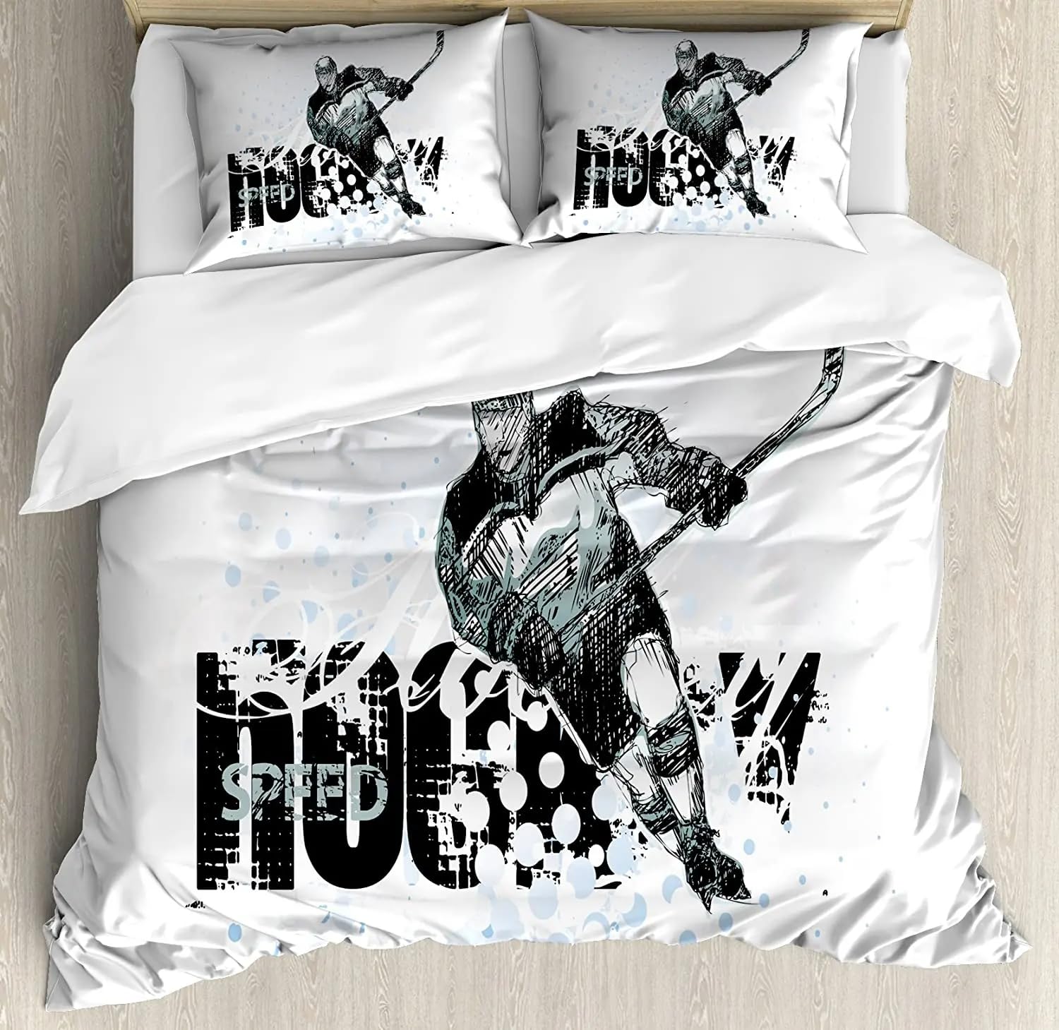 QBIDCSX Bedding Double Bed Set Hockey Bedding Double Bed Set - Microfibre Quilt Cover 230x220 cm - Comforter Cover with 2 Pillowcases(Double)