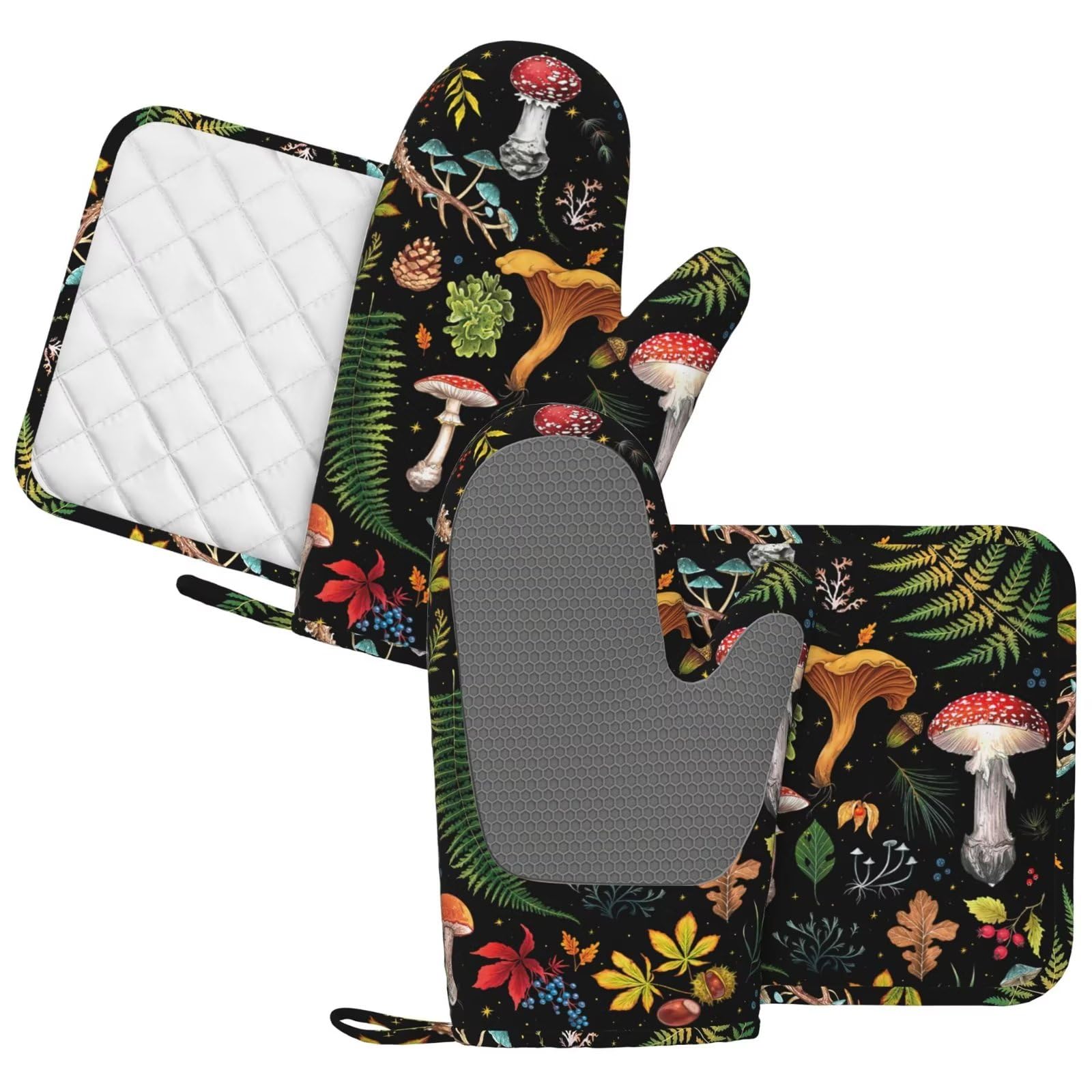 6 Pack Oven Mitts And Pot Holders Set, Heat Resistant Fabric Bake Pot Holders Gloves With Kitchen Towels Blue