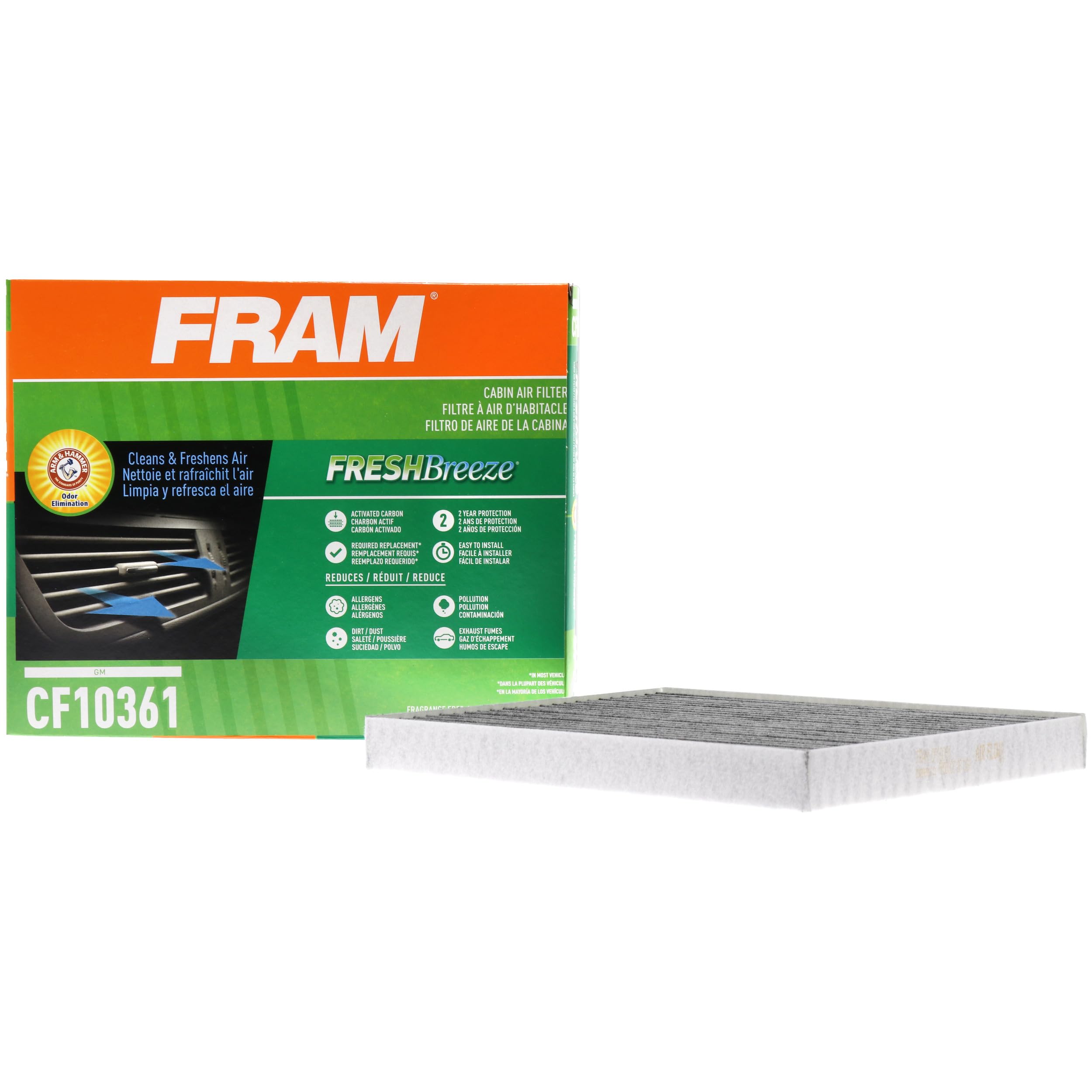 FRAM Fresh Breeze Cabin Air Filter Replacement for Car Passenger Compartment w/ Arm and Hammer Baking Soda, Easy Install, CF10361 for Select Chevrolet, Pontiac and Saturn Vehicles