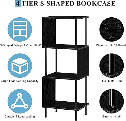 Miniatura 4 de ETELI Estantería pequeña única en forma de S con 4 estantes, estantes industriales de almacenamiento para sala de estar, dormitorio y oficina en