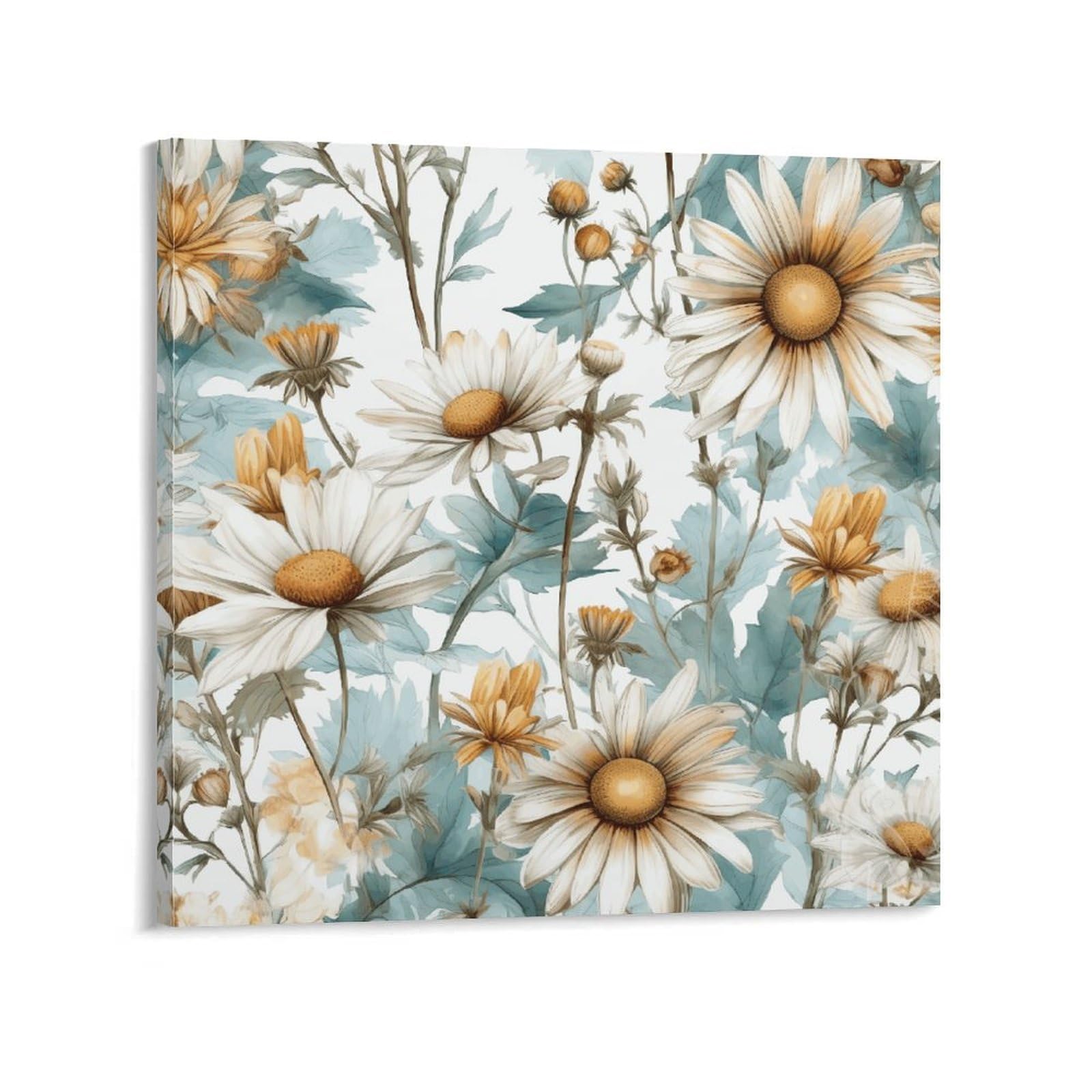 KLOPH Daisy Flowers on Background Canvas Wall Art for Living Room 10x10inch Modern Artwork Painting for Bathroom Hanging Canvas Prints Aesthetic Wallart for Bedroom Kitchen Office Wall Decor
