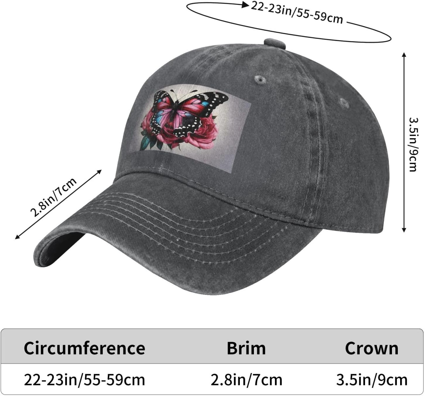Rose and Butterfly Print Cowboy Hat Personalized Baseball Cap Fashion Hat Cap Funny Gifts for Women Men