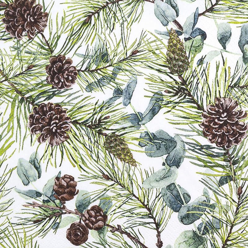 Home Fashion 20 Servietten Winter Eukalyptus und Zapfen als Tischdeko....