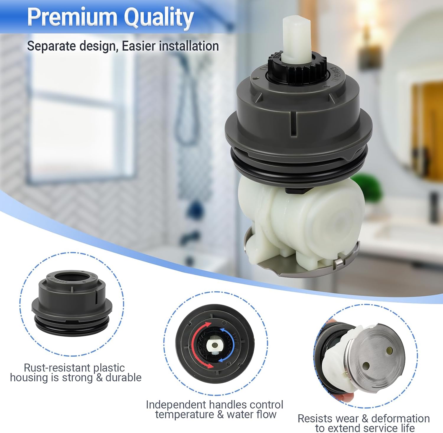 Condition photo showing New/Like New for rp46463 cartridge for delta 17 series (2006-present), shower cartridge replacement included seat & spring adapter, rp22734 bonnet nut (black, rp46463) black rp46463