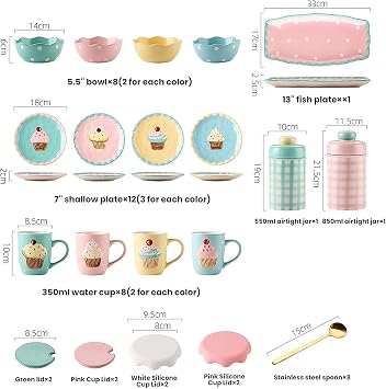 Dinnerware Sets - Luxury Gift Dishes Service Set, Ceramics Dinner Sets, 47 Pieces Cake Series Cereal Bowl Steak Plate and Mug | Porcelain Dinnerware Set for Children's Specialty Restaurant