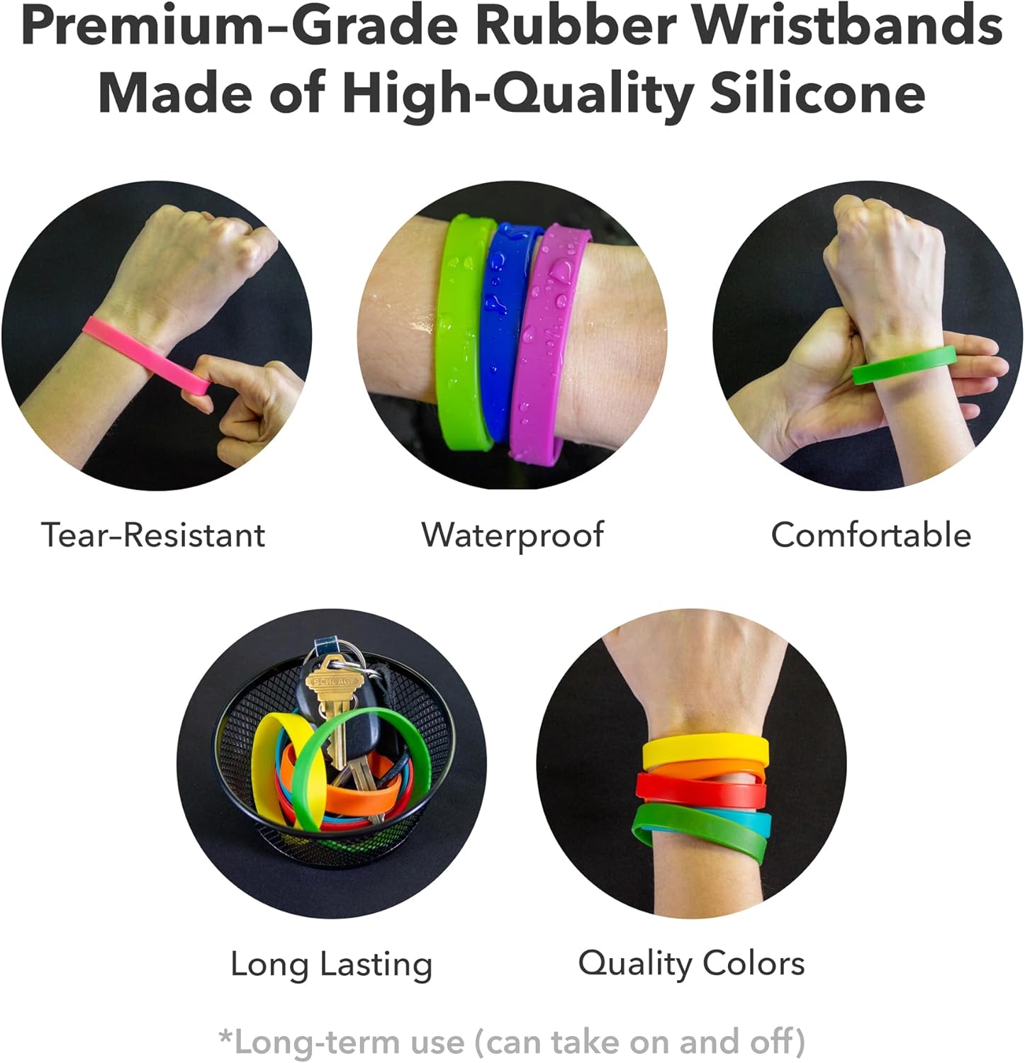 WristCo 100 Reflex Blue Solid Color Silicone Wristbands - Rubber Bracelets for Men & Women - Bulk Bands for Events, Parties, Fundraisers & Identification - Durable, Comfortable & Fast USA Shipping