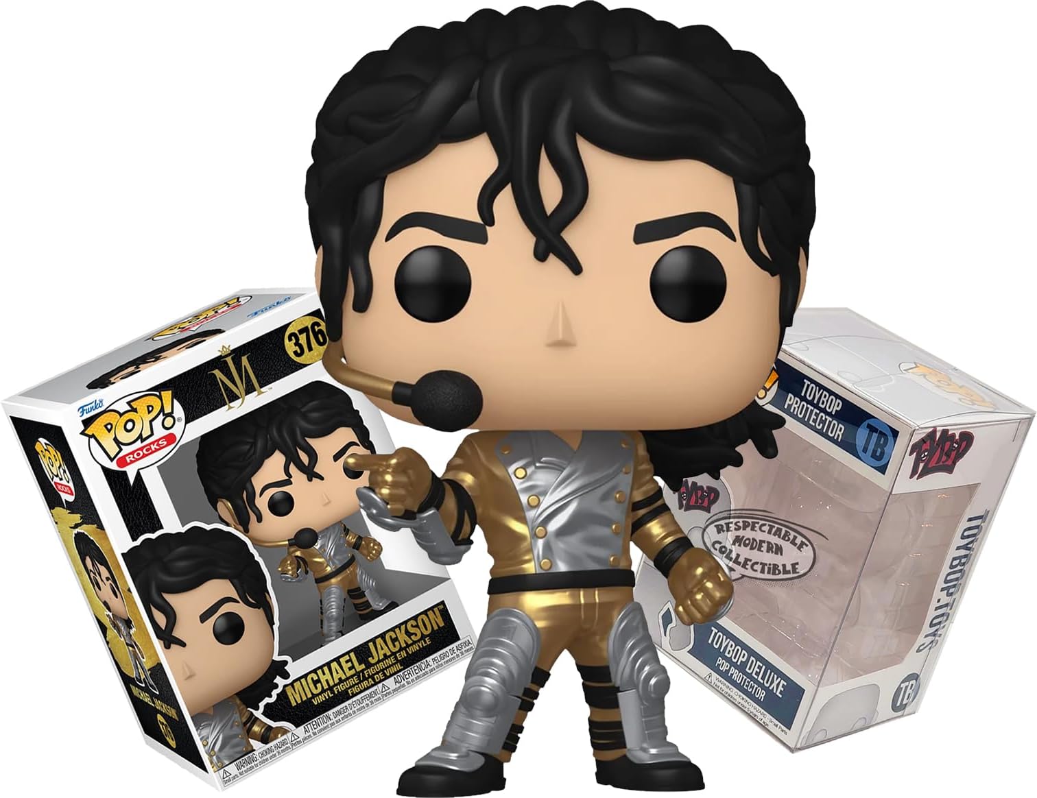 Michael Jackson in Gold and Silver Armor with Headset Mic + Pop Protector: Pop! Rocks (Bundled with ToyBop Brand Box Protector Collector Case)