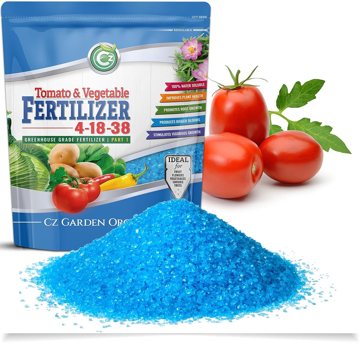 4-18-38 Fertilizante fabricado en EE. UU. - Alimento vegetal 100% soluble en agua para hidroponía y jardines de tierra - Tomates, pimientos y verduras de hojas verdes - Súper concentrado - ¡Rinde 1000 galones!