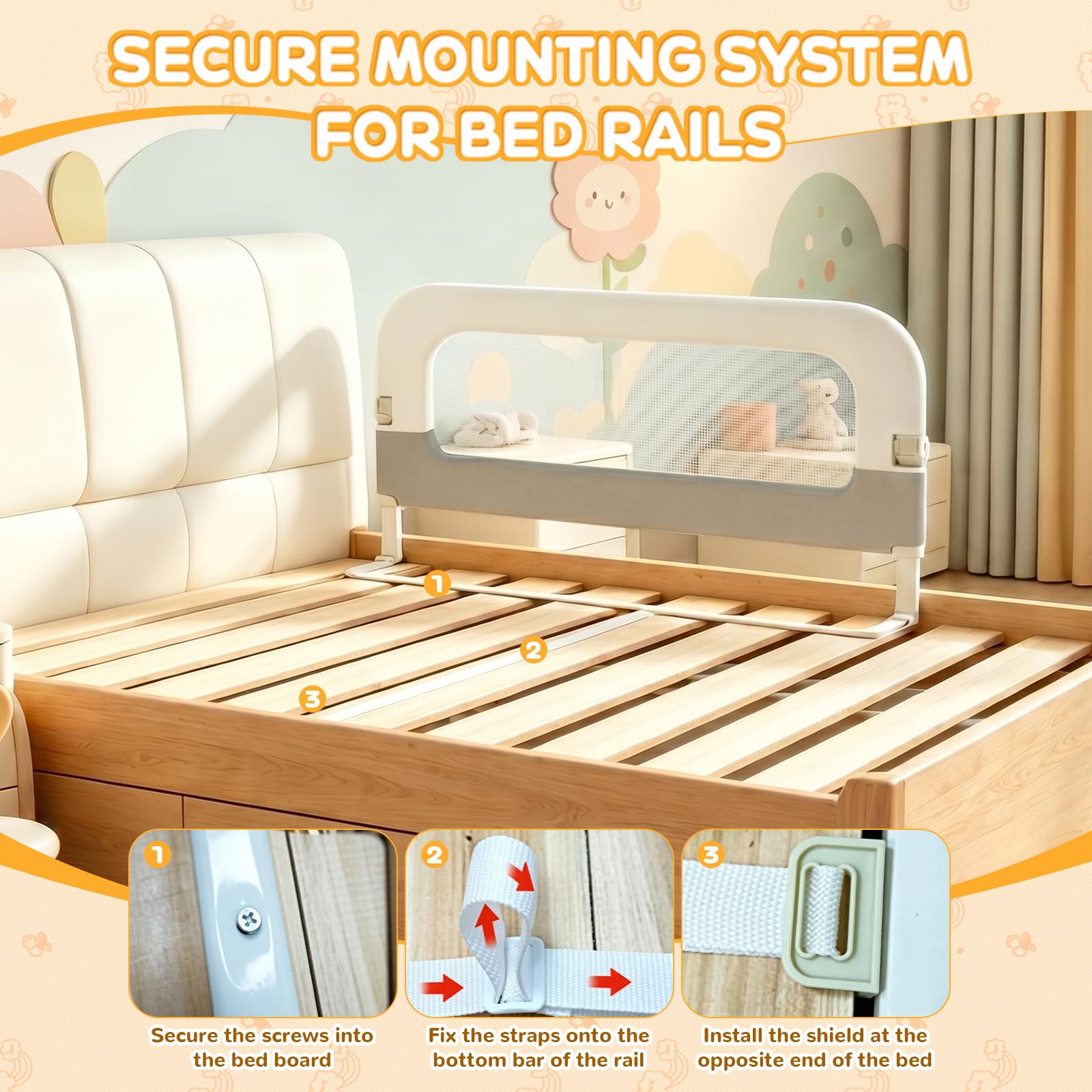 omzer Sponda per letto per bambini, altezza regolabile, 119,4 cm, protezione di sicurezza per bambini, portatile e pieghevole, per casa e viaggi, adatta per letti singoli a letti king e a castello