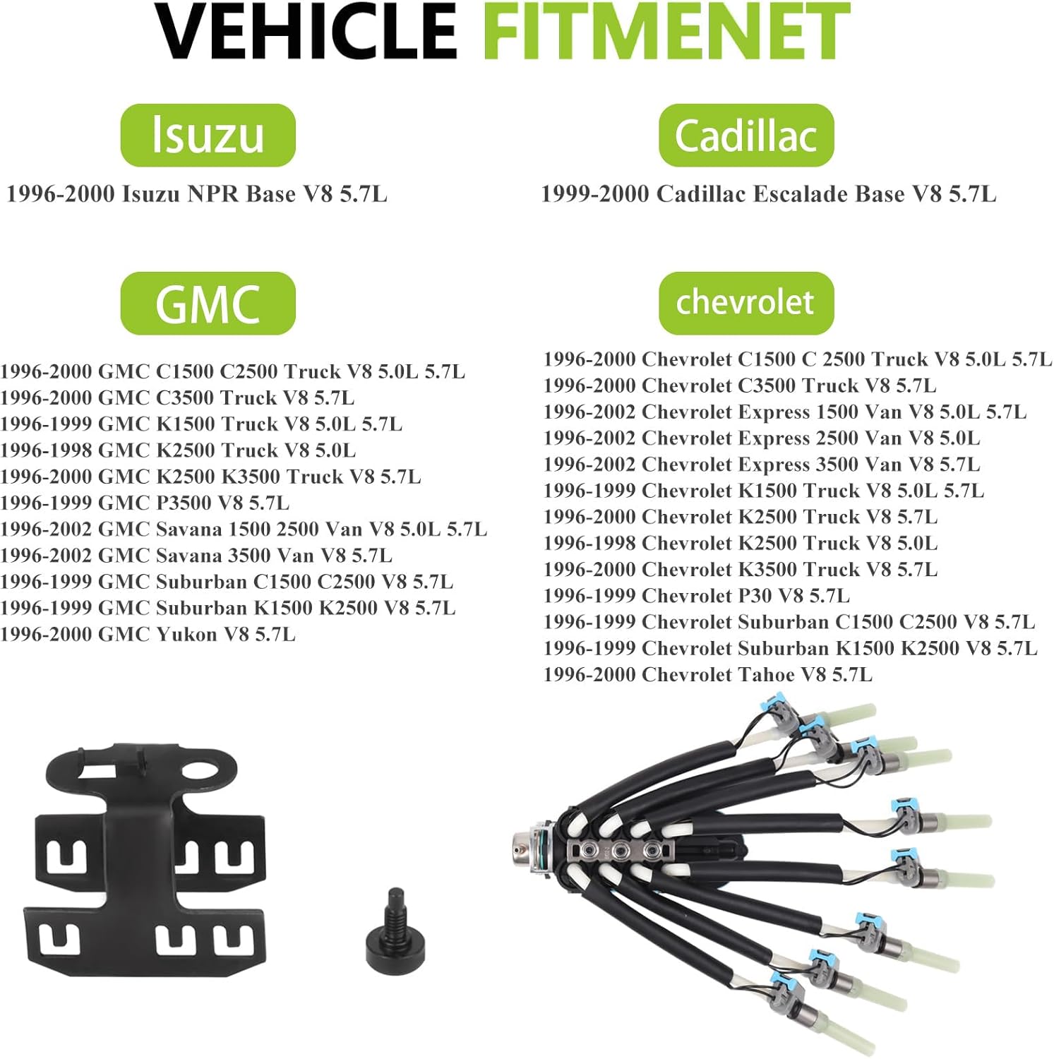 Spider Fuel Injector 8 Cylinder Compatible with Chevrolet GMC Pickup Truck P30 Suburban Chevy Express 1500 2500 3500, Cadillac Escalade Isuzu NPR V8 5.0L 5.7L Engine, OEM FJ504 93441235