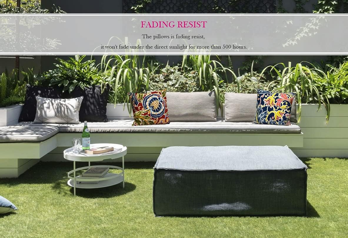 Pack of 2 Outdoor Waterproof Decorative Throw Pillows with Inserts for Patio Furniture, 18x18 Inch Square Fade Resistant Patio Garden Cushions for Couch Bed Sofa, Jacobean Navy