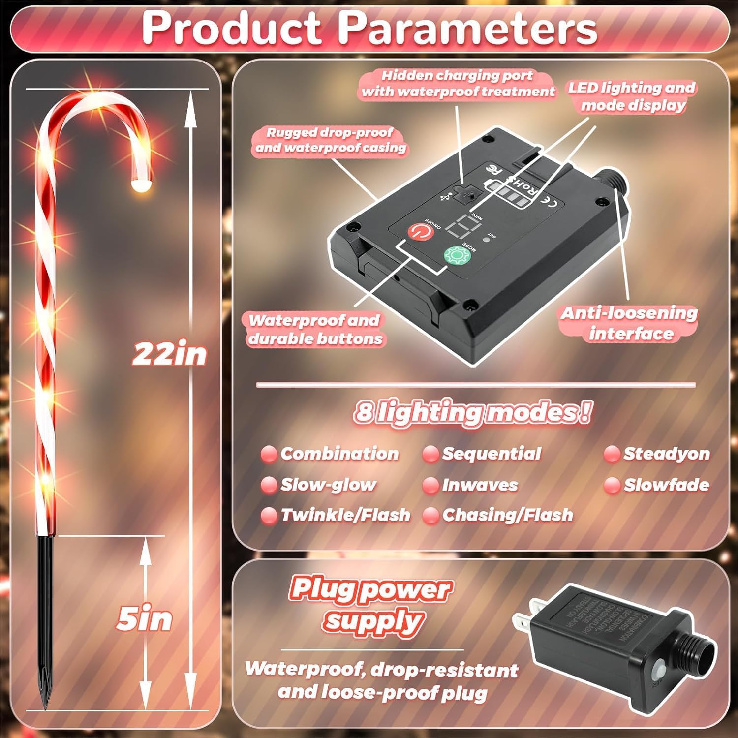 Solar Christmas Decorations Outdoor: 12 Pack 8 Blinking Models Waterproof Red Candy Cane Lights - 21" Santa Claus Pathway Stake Oranments for Yard Garden - 2026 Xams Gifts for Homeowners