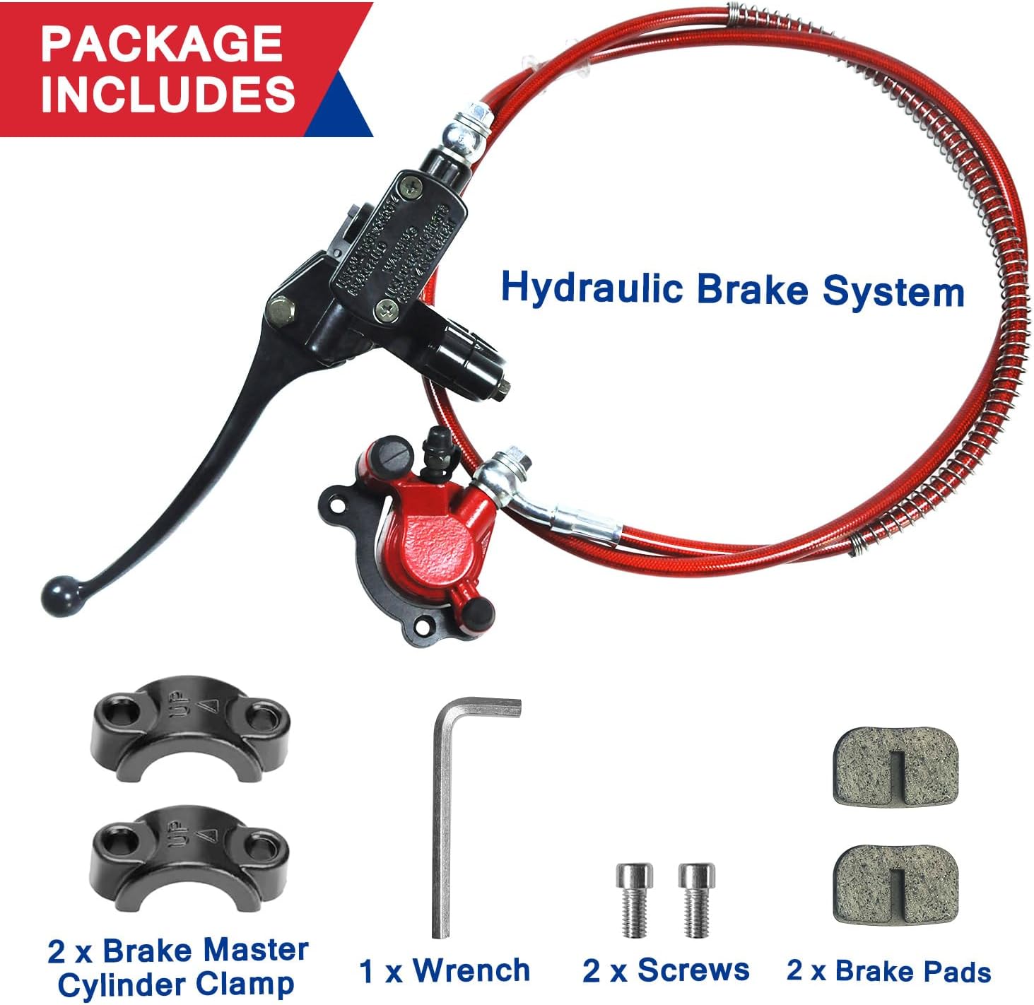 Mini Bike Left Hydraulic Brake Caliper System 180mm Disc Brake Rotor with Throttle Cable Grips Assembly for 79cc 97cc 2.8HP Predator Baja DoodleBug Dirt Bug DB30 Blitz Mini Bike Mini Moto Red