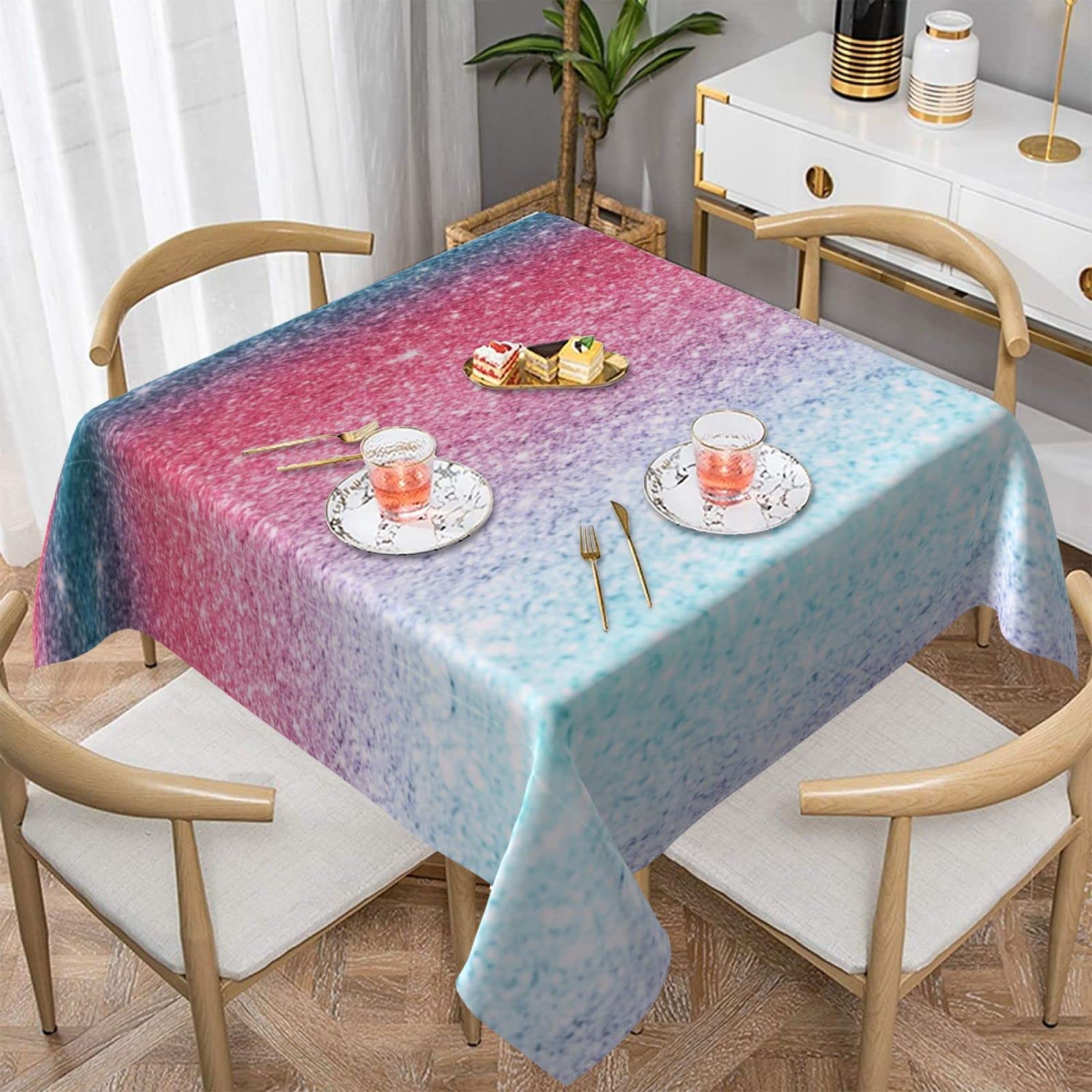 Lawenp Blue Pink and Purple Pastel Colors Square Wrinkle-Free Table Cloth Cover Table Decorative for Wedding Dinning Party Banquet Tabletop