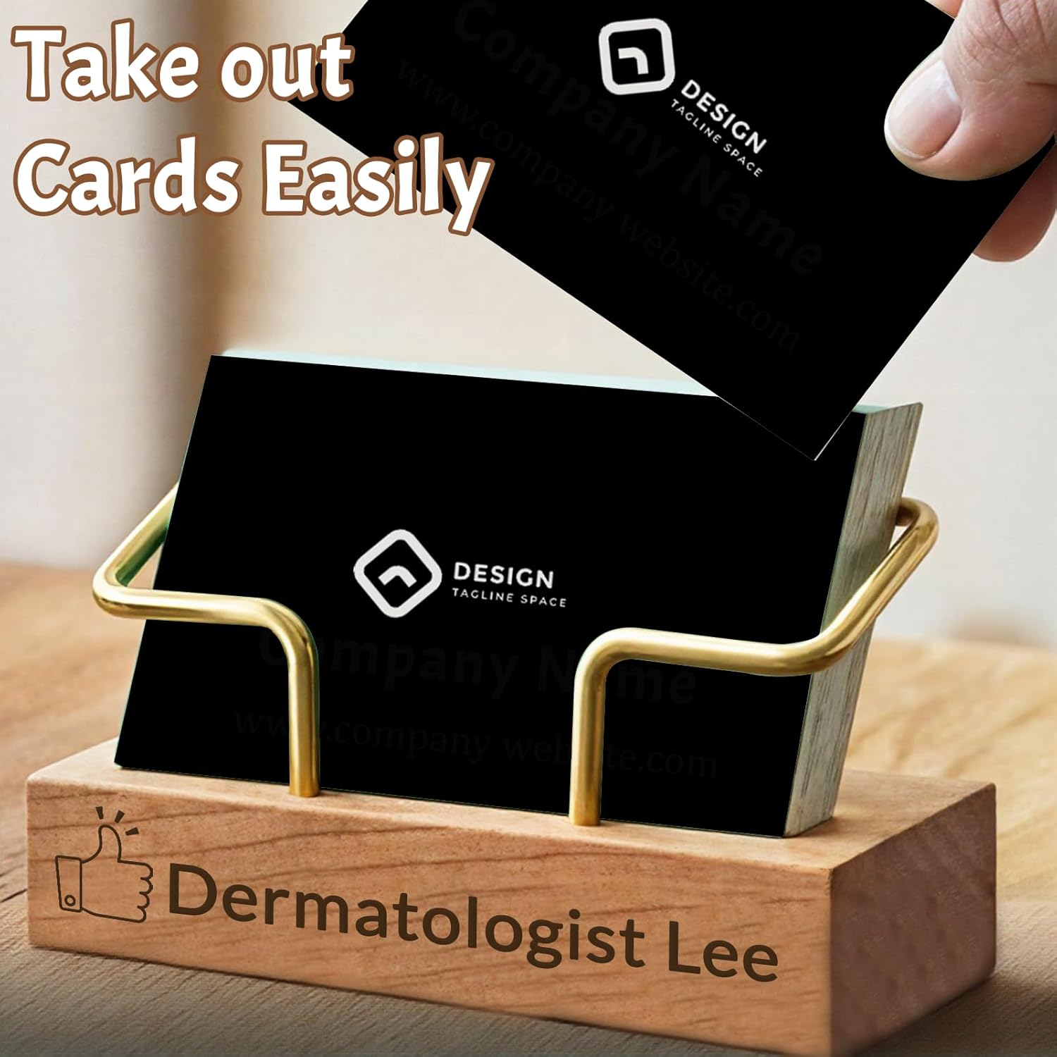 HJX Custom Business Card Holder for Desk - Personalized Engraved Name Logo Wooden Business Card Organizer, Customized Business Card Desktop Display Gifts for Men Women (Bulk)