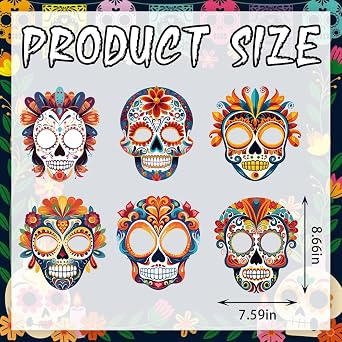 Heureppy 6PCS Day of the Dead Paper Mask Dia de los Muertos Mask for Dia de los Muertos Photo Props Party Costume Accessories