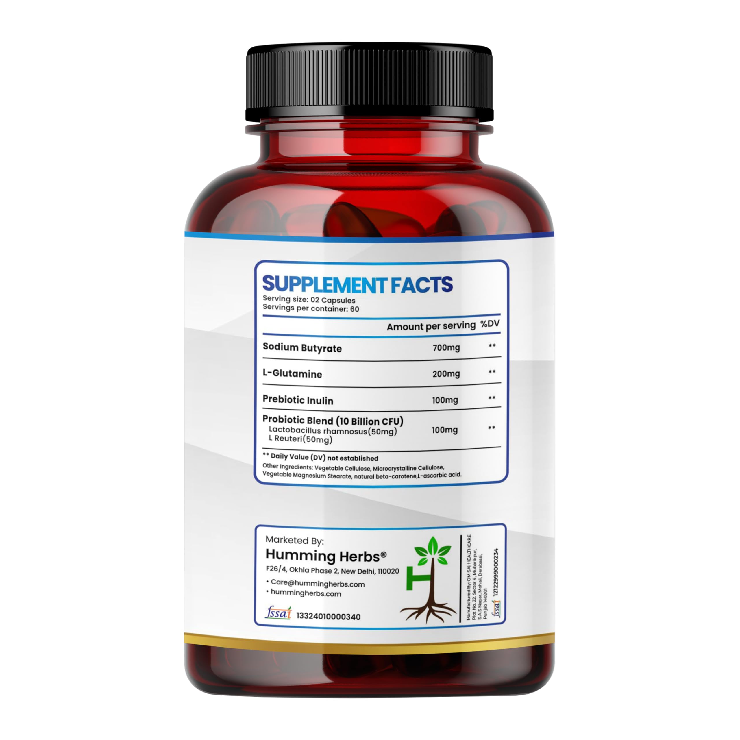 Humming Herbs Sodium Butyrate 600mg Gut Complex, 120 Capsules — Amazon image 2