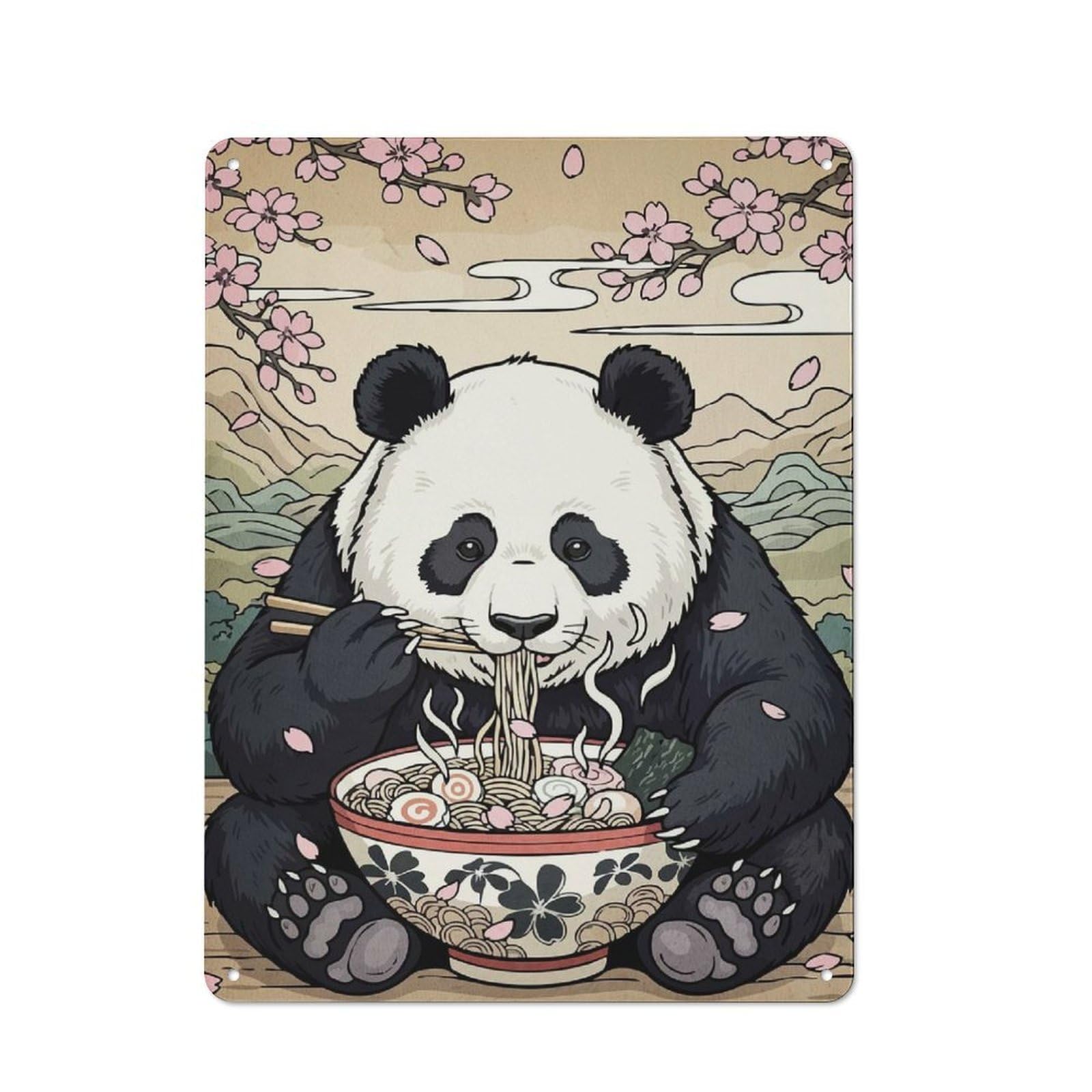 Junmoney Panda Ramen Cherry Blossoms Vintage Tin Sign 40X30cm, Nostalgic Retro Room Decor For Bedroom, Office, Home Bar Or Dining Room