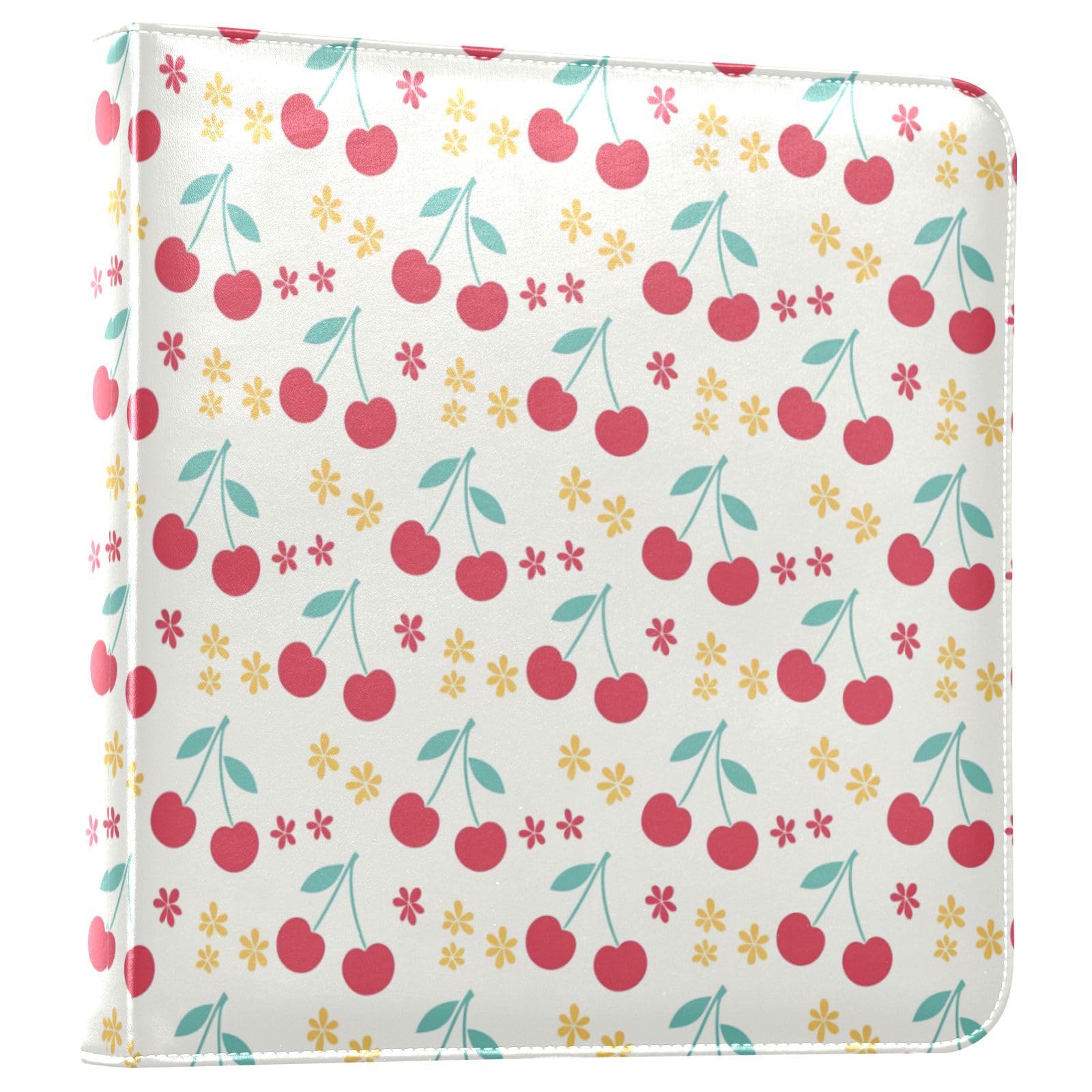 Kigai Cute Cherries Photo Album Self Adhesive Scrapbook Album Leather Cover DIY Picture Scrap Book with 20 Adhesive Sheets, 11.8x24x0.8 inch
