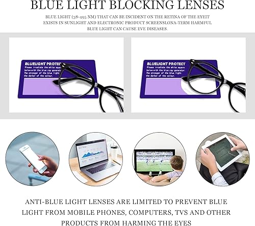 Miniatura 9 de COJWIS Gafas de lectura con bloqueo de luz azul, paquete de 5 unidades, bisagra de resorte para hombres y mujeres, anteojos con filtro antirreflejos