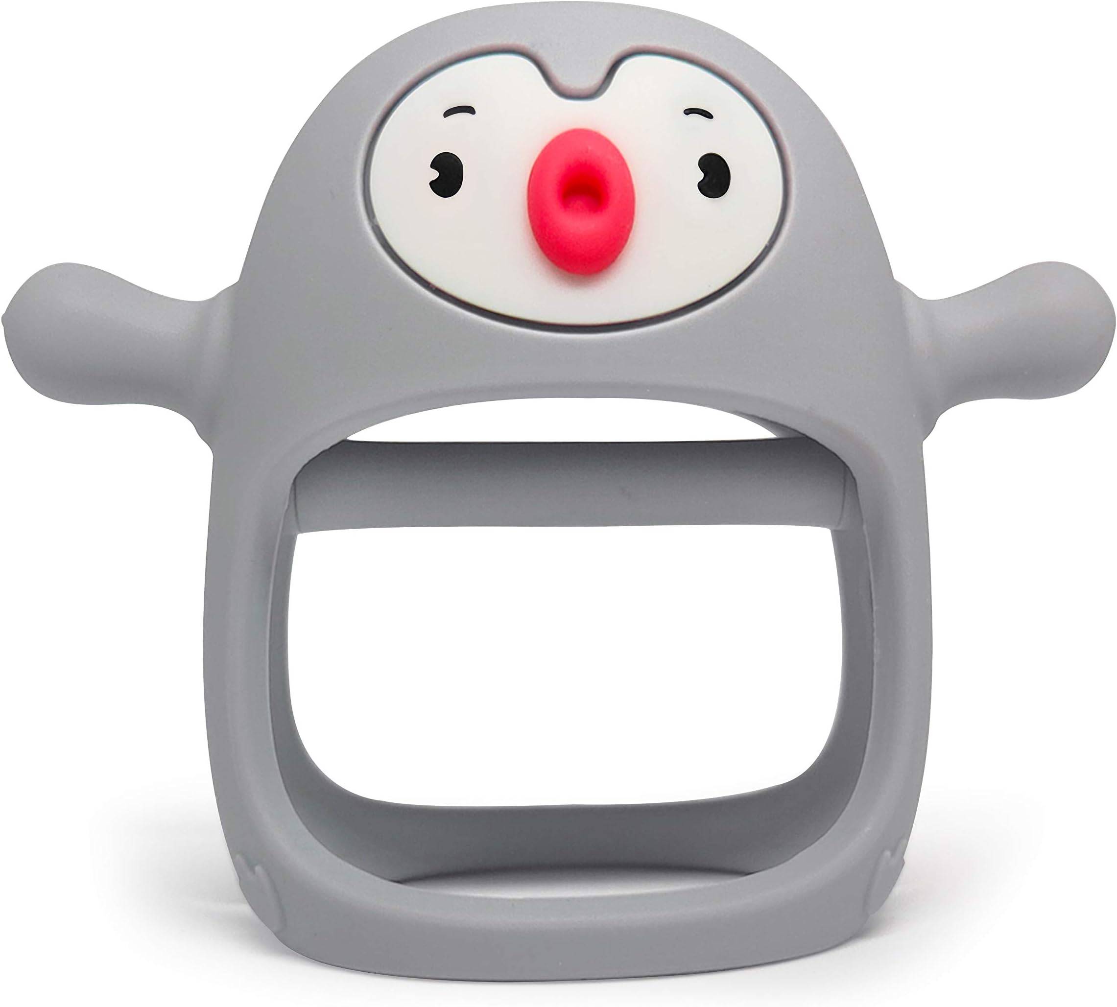 Penguin Silicone Baby Teether – Handheld Teething Toy for 0-6 Months, Pacifier Alternative for Breastfed Babies, Gum Massager & Teething Relief, BPA-Free, Dishwasher Safe, Grey