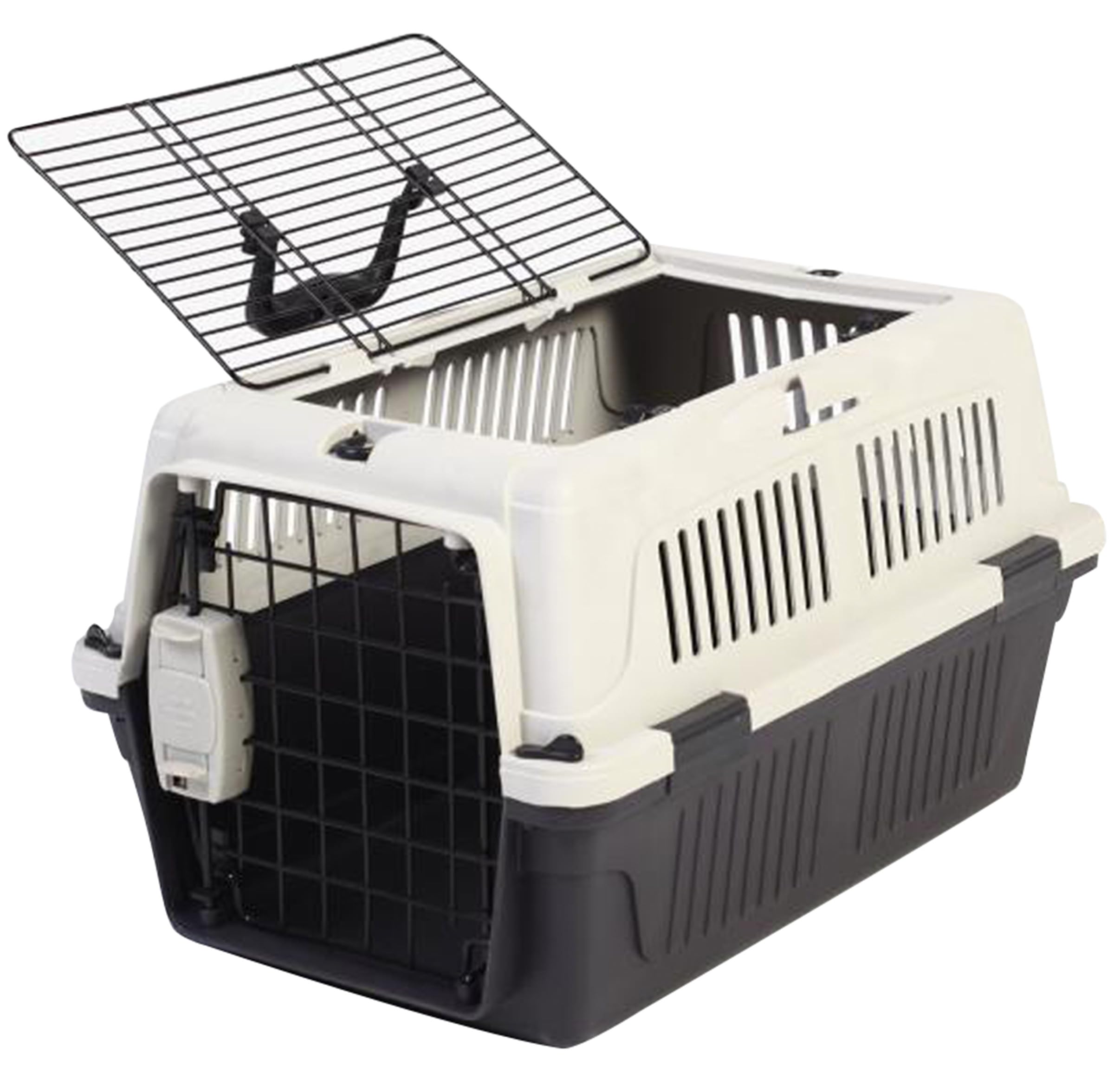 Dehner Lieblinge Hunde-Transportbox/Katzen-Transportbox Robbi, 35 x 37 x 57 cm, Tiergröße M, Kunststoff/Metall, hellgrau/dunkelgrau