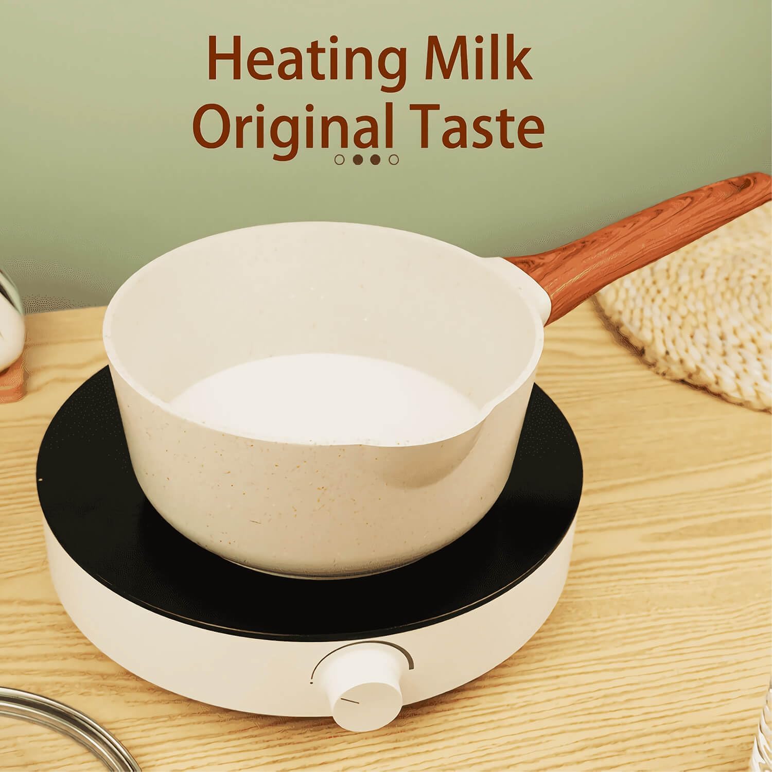 2 Quart Nonstick Sauce Pan with Lid, Small Sauce Pots for Cooking with Pour Spout, Small Induction Pot with Handle for Stove, Induction, Gas, Non Toxic, PFOA Free (Beige, 1 PCS) - Image 5