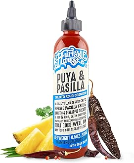 Puya & Pasilla Chiles Hot Sauce, Low in Calories and Sodium, Vegan Condiments for Chicken Wings, Pambazos, Esquites, Egg Dishes & More, Preservative-Free Enchilada Sauce, 9.5 oz
