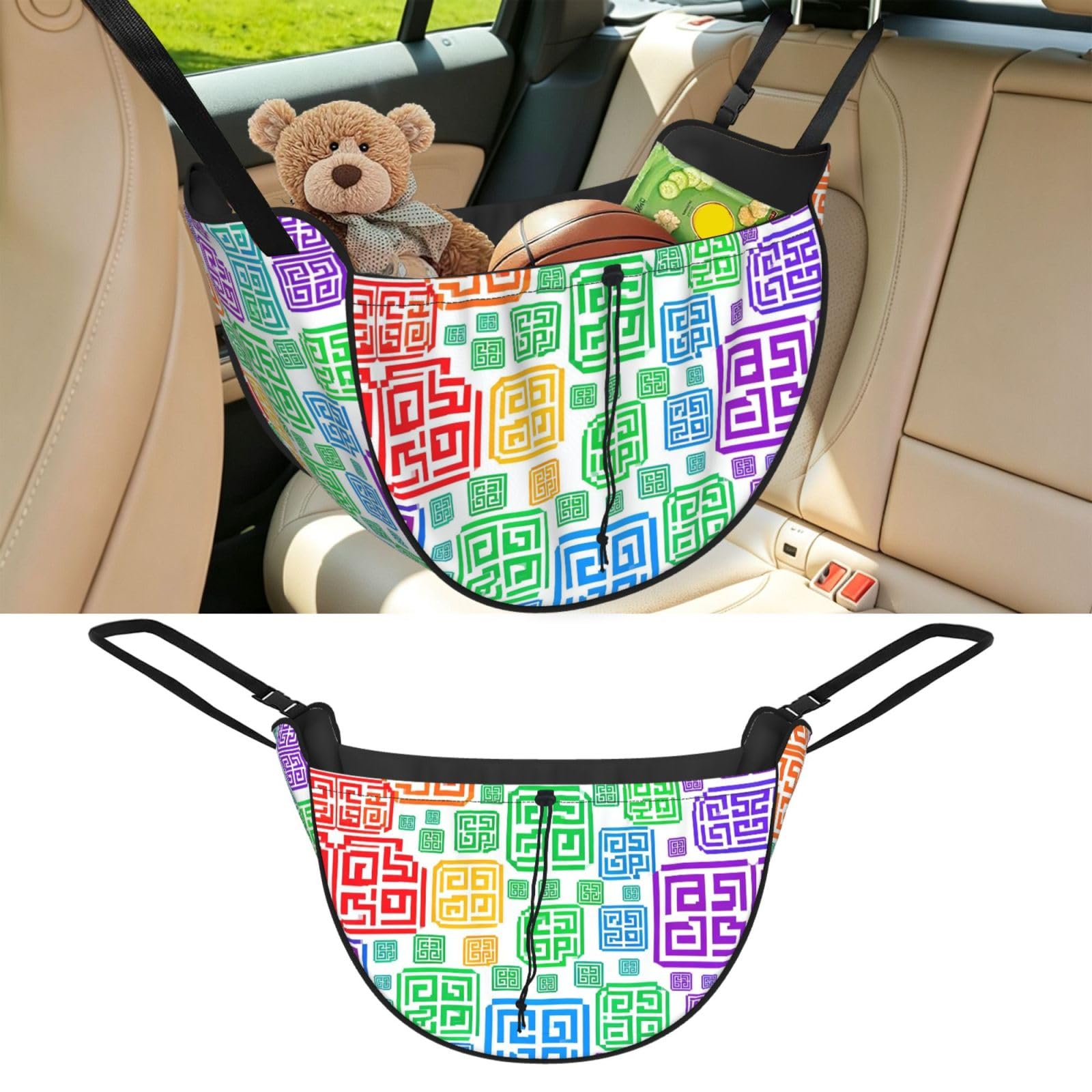 Cntdbu Black Meander Color Car Seat Organizer-Backseat Storage Bag For Travel