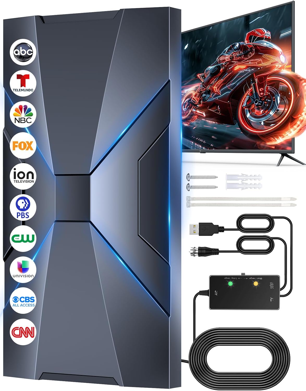2026 New 4000+Miles TV Antenna for Smart TV,Digital Indoor TV Antenna,Outdoor HDTV Antenna for Local Channels with 360° Amplifier Signal Booster-Support All TV and 4K 1080P VHF UHF-Long Coax Cable