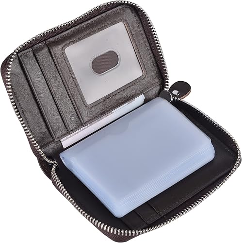 Miniatura 1 de Leamekor Cartera para tarjetas de crédito con cremallera de cuero auténtico 25 ranuras para tarjetas M Cartera