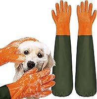 YOFANG 27.6" Long Rubber Dog Bath Gloves - Bite-Proof Pet Grooming Brush for Hair Removal, Massage & Washing Dogs Cats