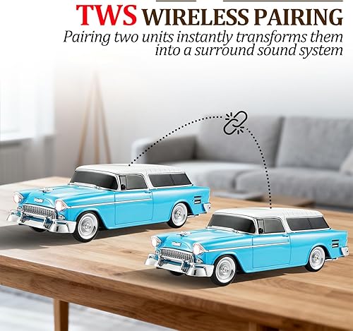 Miniatura 3 de Altavoz Bluetooth retro en forma de automóvil, calidad de sonido de alta definición, emparejamiento TWS, múltiples salidas de interfaz, altavoz