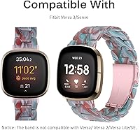 Vista 2 de Miimall Compatible con Fitbit Versa 3/Sense, bandas de resina para mujeres y hombres, correa de repuesto de acero inoxidable súper ligera