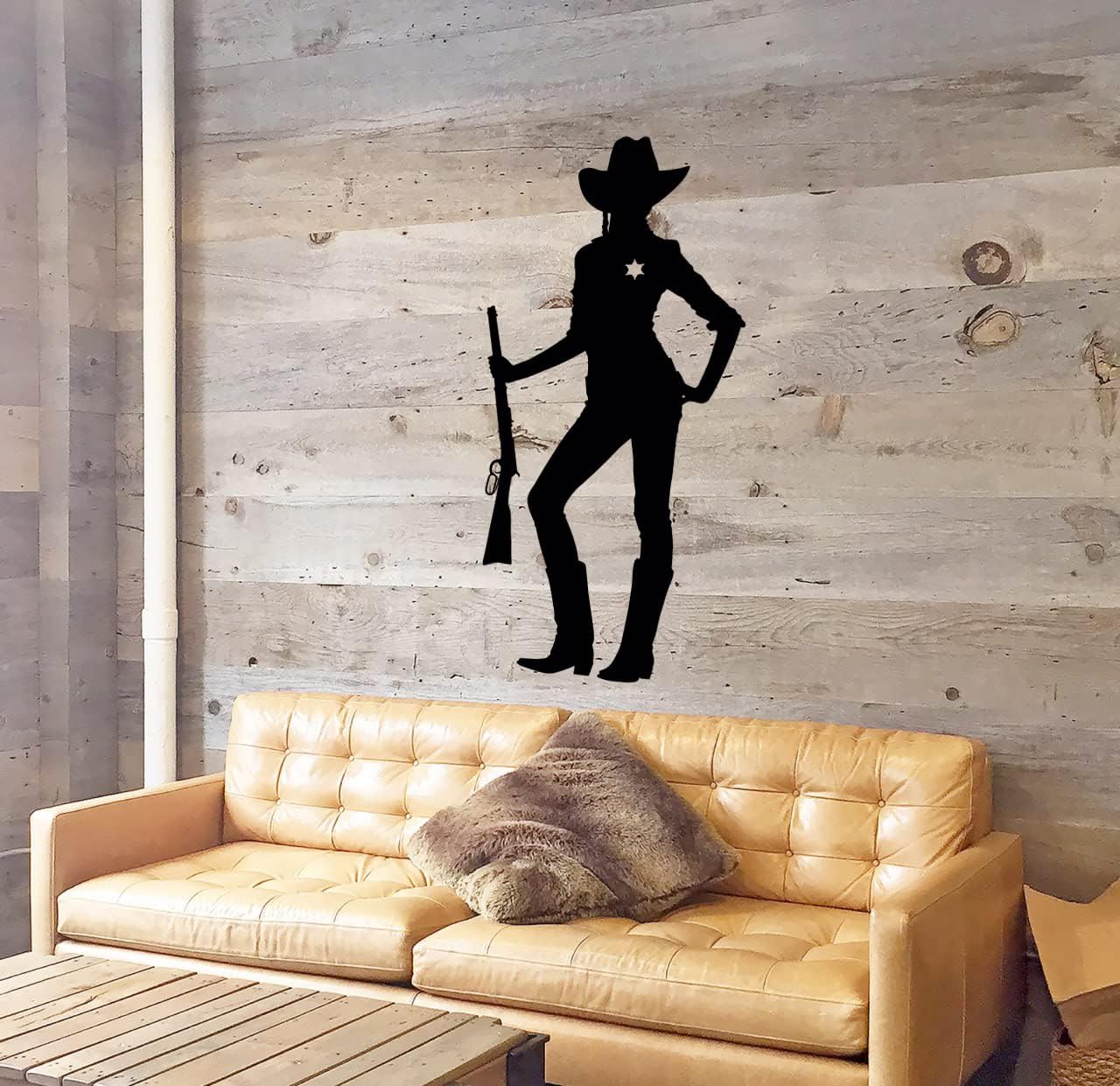 Large Vinyl Wall Decal Cowgirl with Gun Silhouette Texas Decor Interior Stickers Mural (ig5725) Black