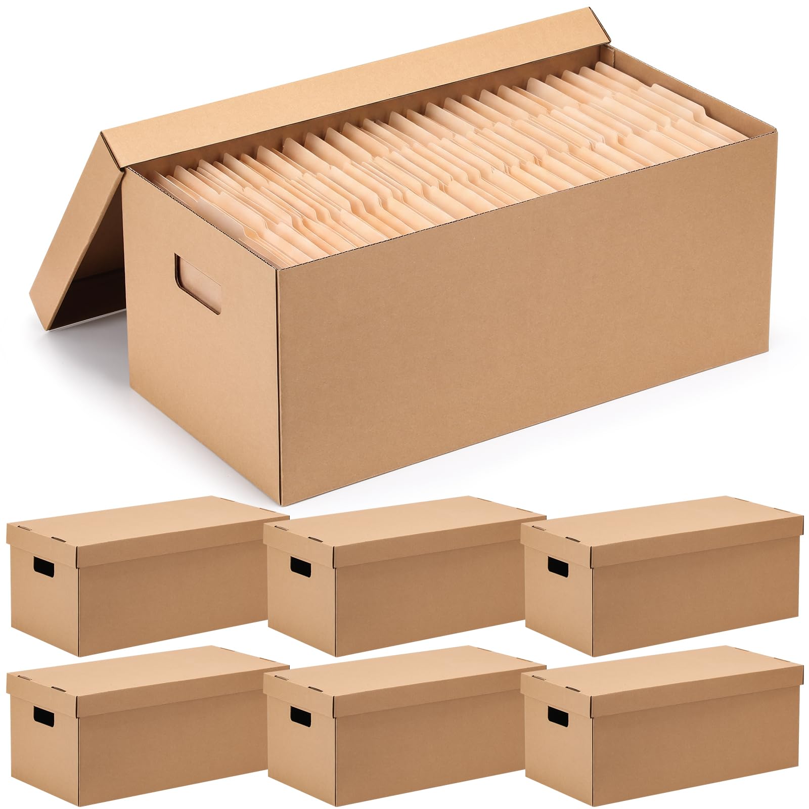 Mifoci Confezione da 6 scatole per documenti con coperchio, 61 x 30 x 25 cm, scatole in cartone a media resistenza, organizer per documenti formato lettera, per ufficio, casa, laurea, stagione