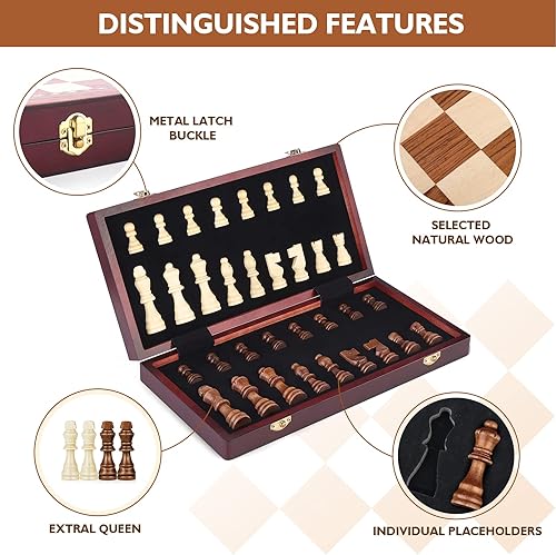 Miniatura 2 de Peradix Juegos de tablero de ajedrez para adultos y niños, juego de ajedrez magnético de madera con 2 reinas adicionales, ajedrez de torneo