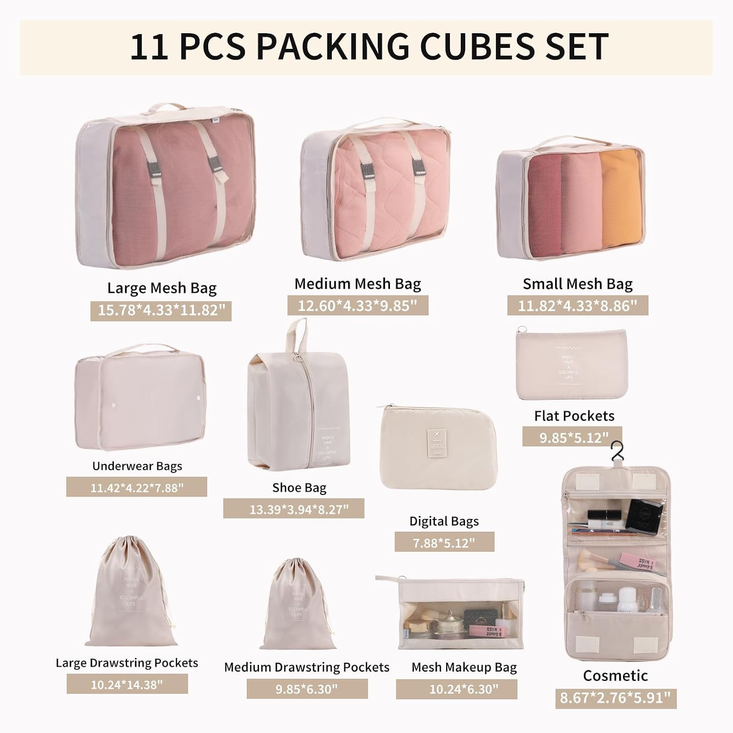 11 Set Packing Cubes for Travel Essentials, Suitcase Organizer Bags for Airplane Road Trip Camp – Black