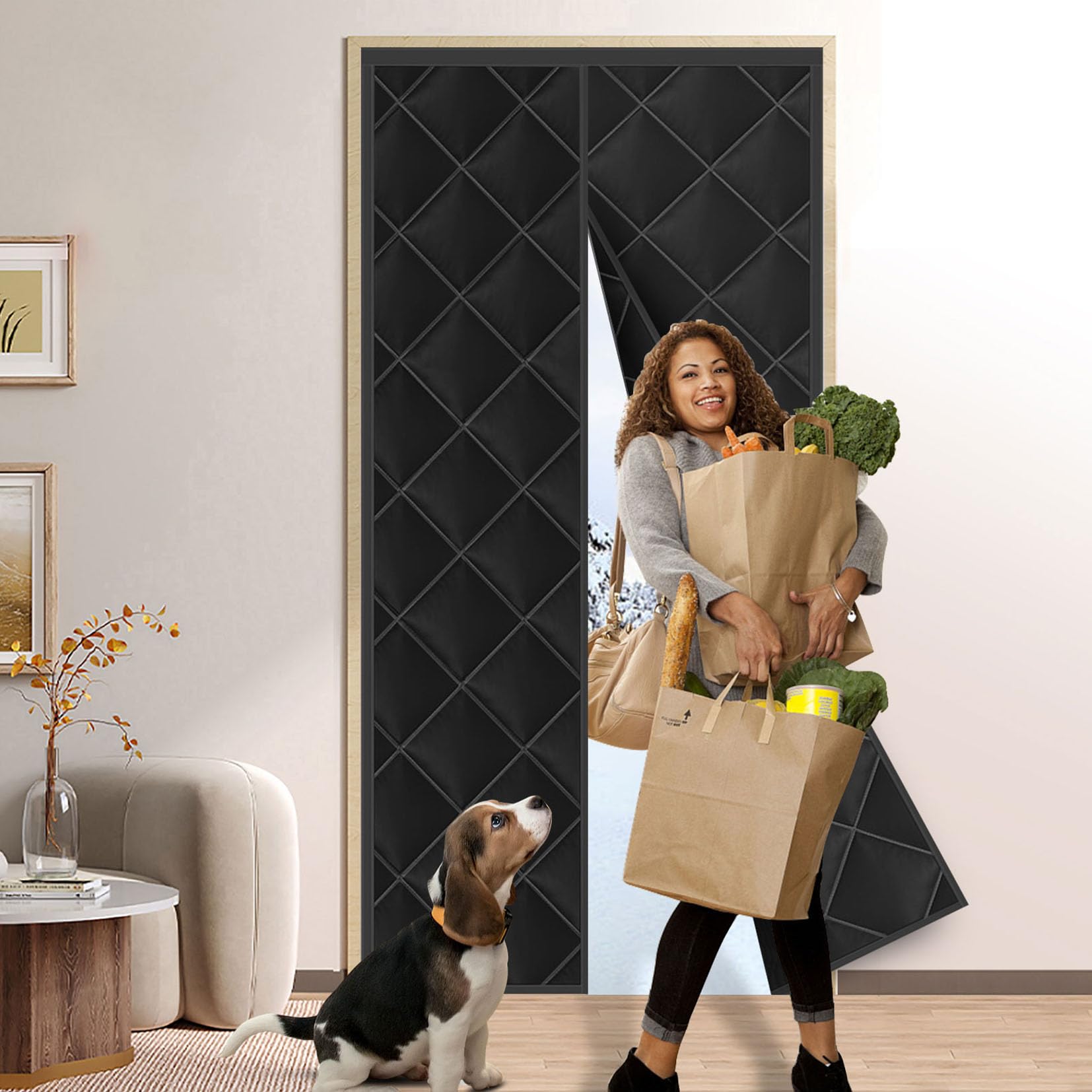 Rideau de Porte Isolant Thermique,Rideau de Porte Magnétique Auto-Absorbant, Anti Froid dans Cuisine&Maison Moustiquaire,Isolant Phonique,Pas de Perçage Nécessaire