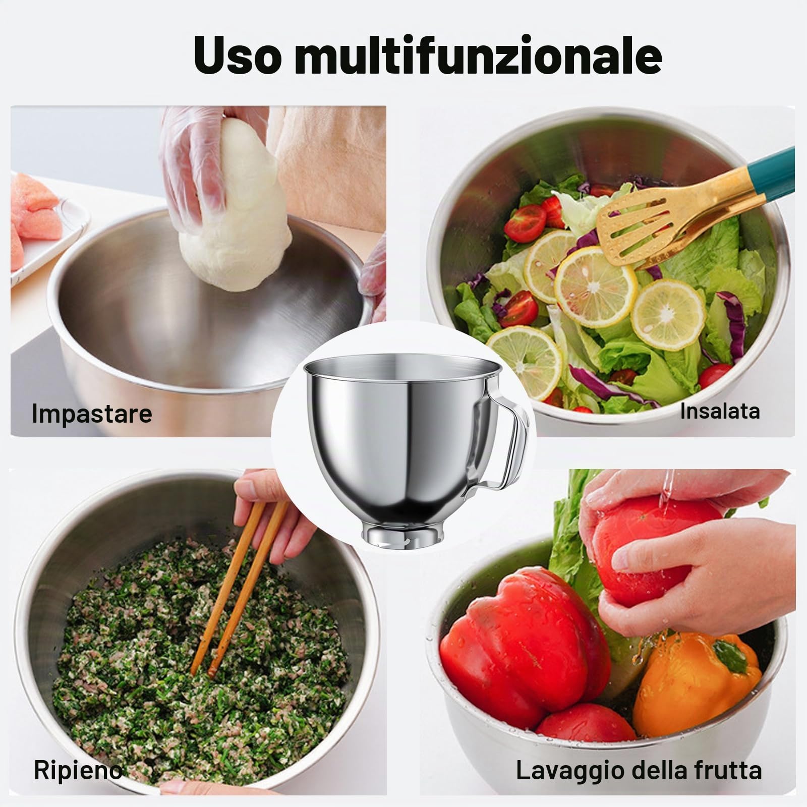 Ciotola in Acciaio Inox 5QT per Planetaria con Testa Inclinabile