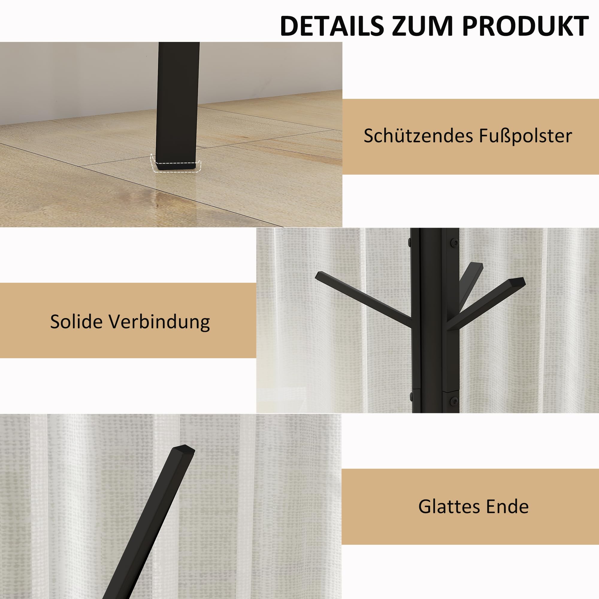 HOMCOM Garderobenständer Kleiderständer mit Ablage und 8 Haken Jackenständer Moderner Garderobe für Kleidung Hut Tasche, Wohnzimmer, Schwarz