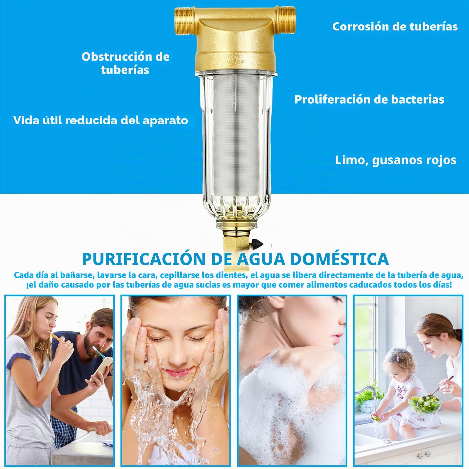 Filtro de agua reutilizable, filtro de retrolavado de 1 pulgada, filtro fino lavable con adaptador de 3/4 pulgadas, prefiltro de agua sedimentario, filtro de agua sedimentaria spin-down para agua de