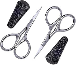 2 Pcs Eyebrow Scissors for Women, Small Precision Scissors for Facial Hair, Eyebrow, Eyelash, Beard, Moustache with Stainless Steel Straight Tip and PU Sheath