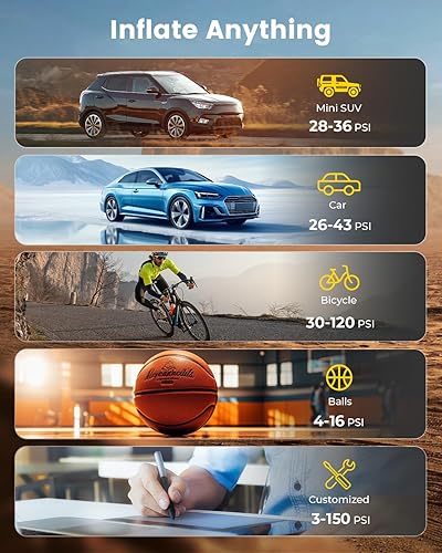 Miniatura 4 de HYVOHEX Inflador de neumáticos, compresor de aire portátil, bomba de bicicleta inalámbrica de inflado rápido de 1 minuto con indicador de presión